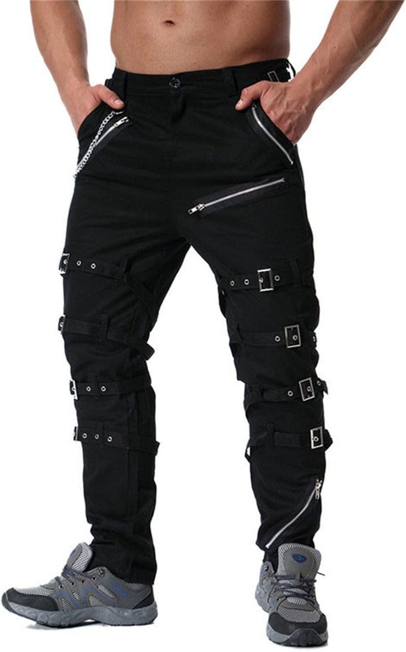 Idopy Men`s Steampunk Gothic Hip Hop Punk Rock Pants with Chain - Image 1